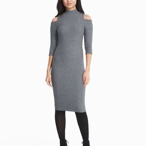 White House Black Market Gray Cold Shoulder Mock Neck Ribbed Midi Dress MP